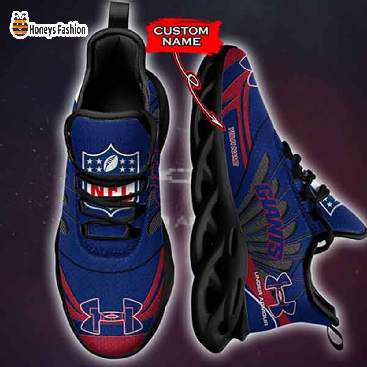 New York Giants Under Armour Custom Name Max Soul Sneaker
