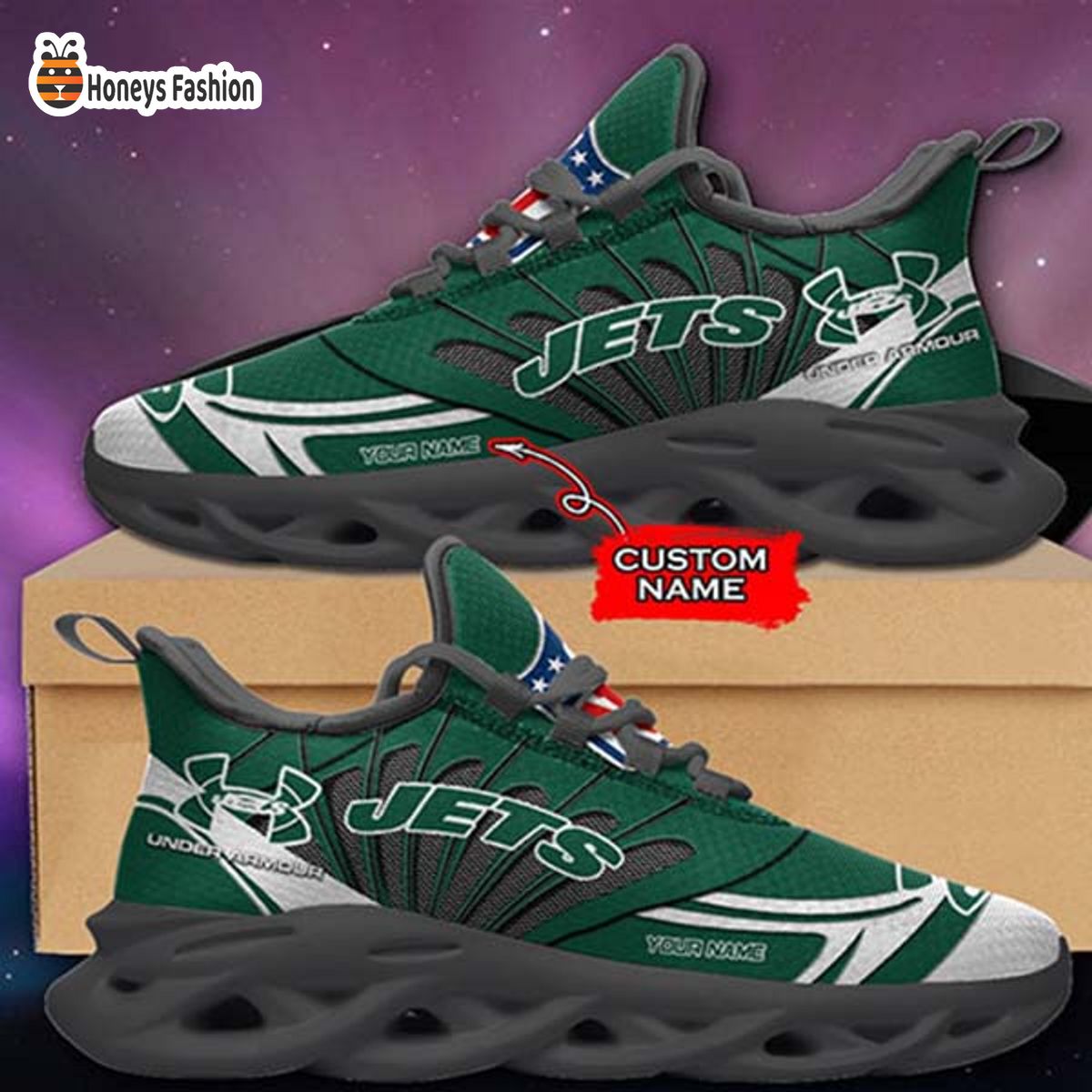 New York Jets Under Armour Custom Name Max Soul Sneaker