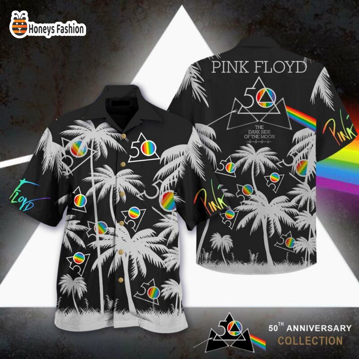Pink Floyd Band The Dark Side Of The Moon 50th Anniversary Mens Hawaiian Shirt