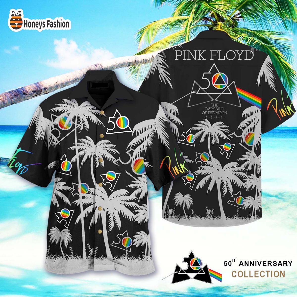 Pink Floyd Band The Dark Side Of The Moon 50th Anniversary Mens Hawaiian Shirt