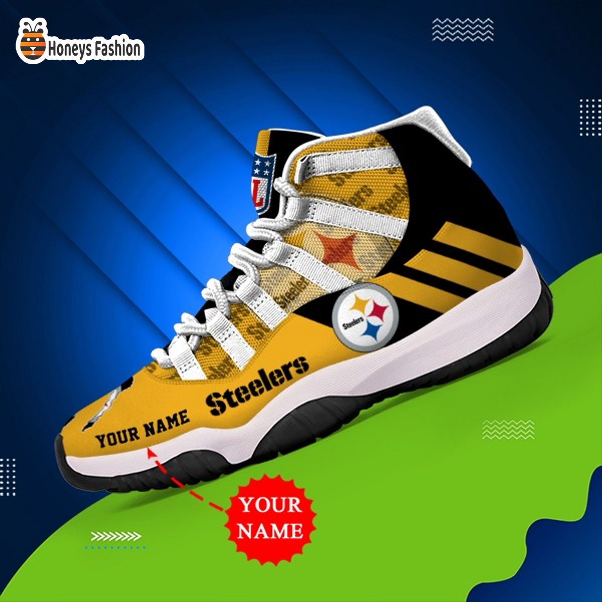Pittsburgh Steelers NFL Adidas Personalized Air Jordan 11 Shoes