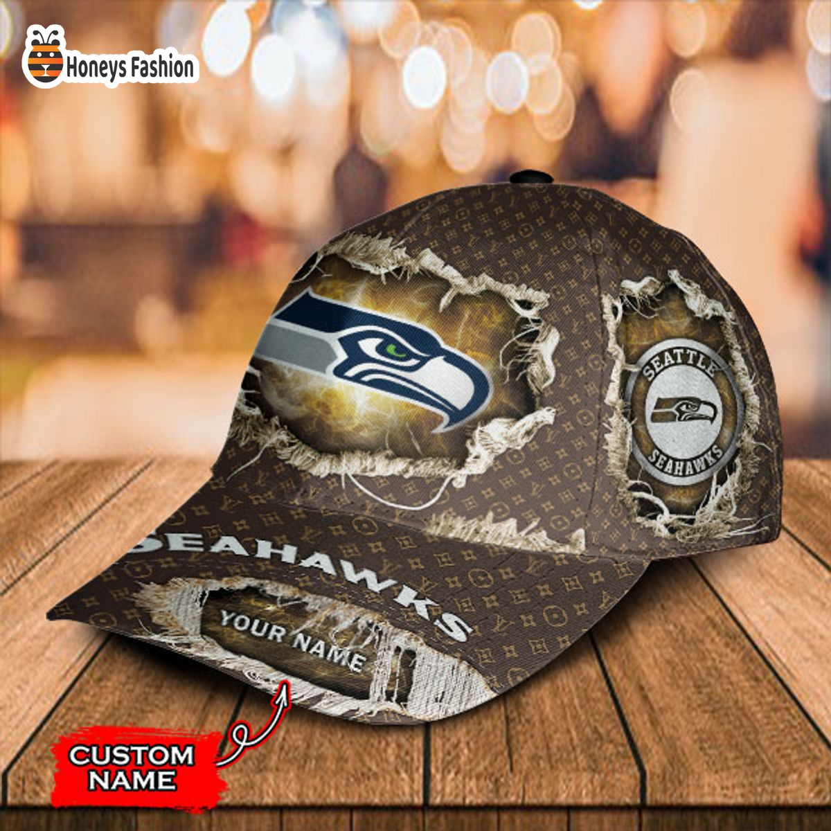 Seattle Seahawks LV Louis Vuitton Custom Name Classic Cap