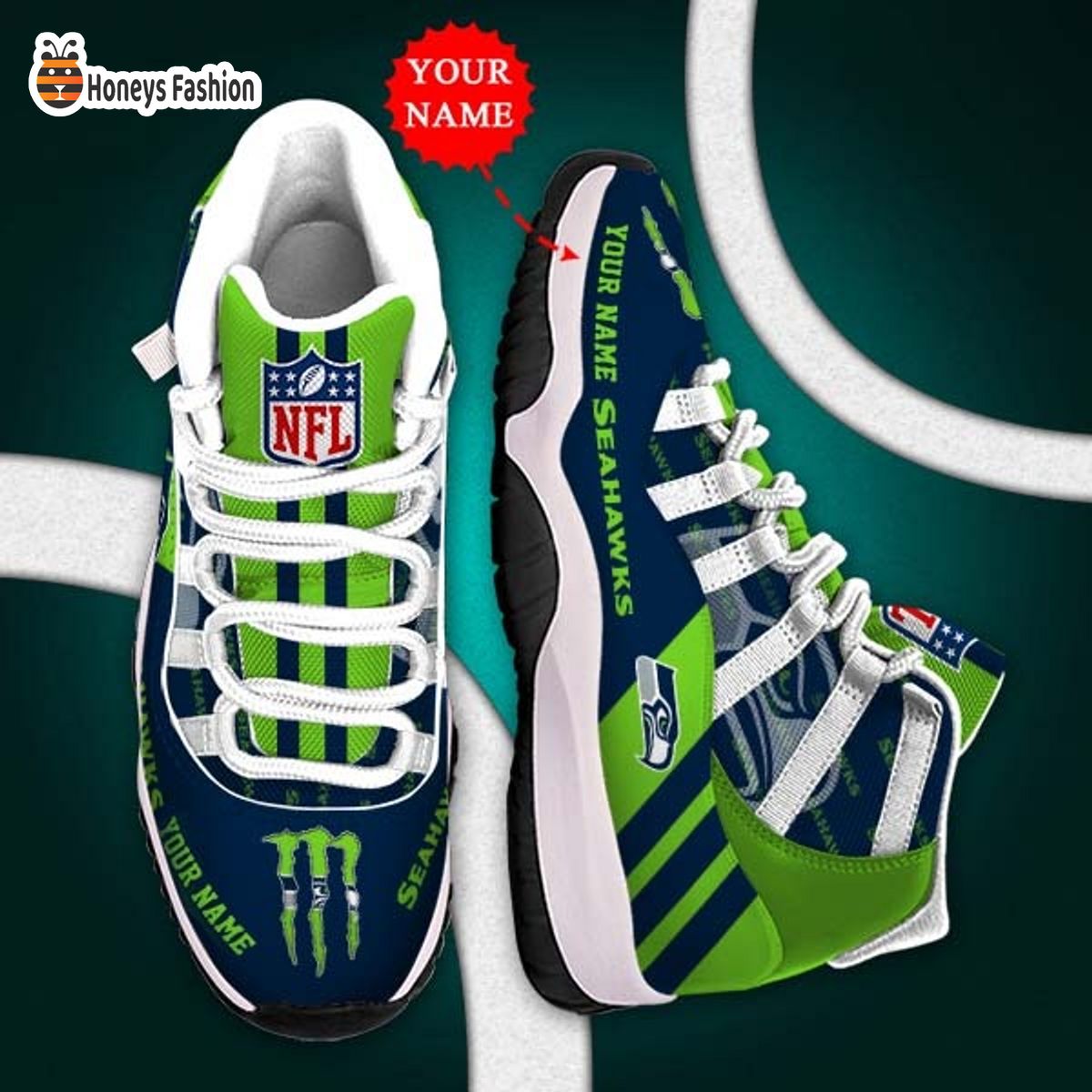 Seattle Seahawks NFL Adidas Personalized Air Jordan 11 Shoes
