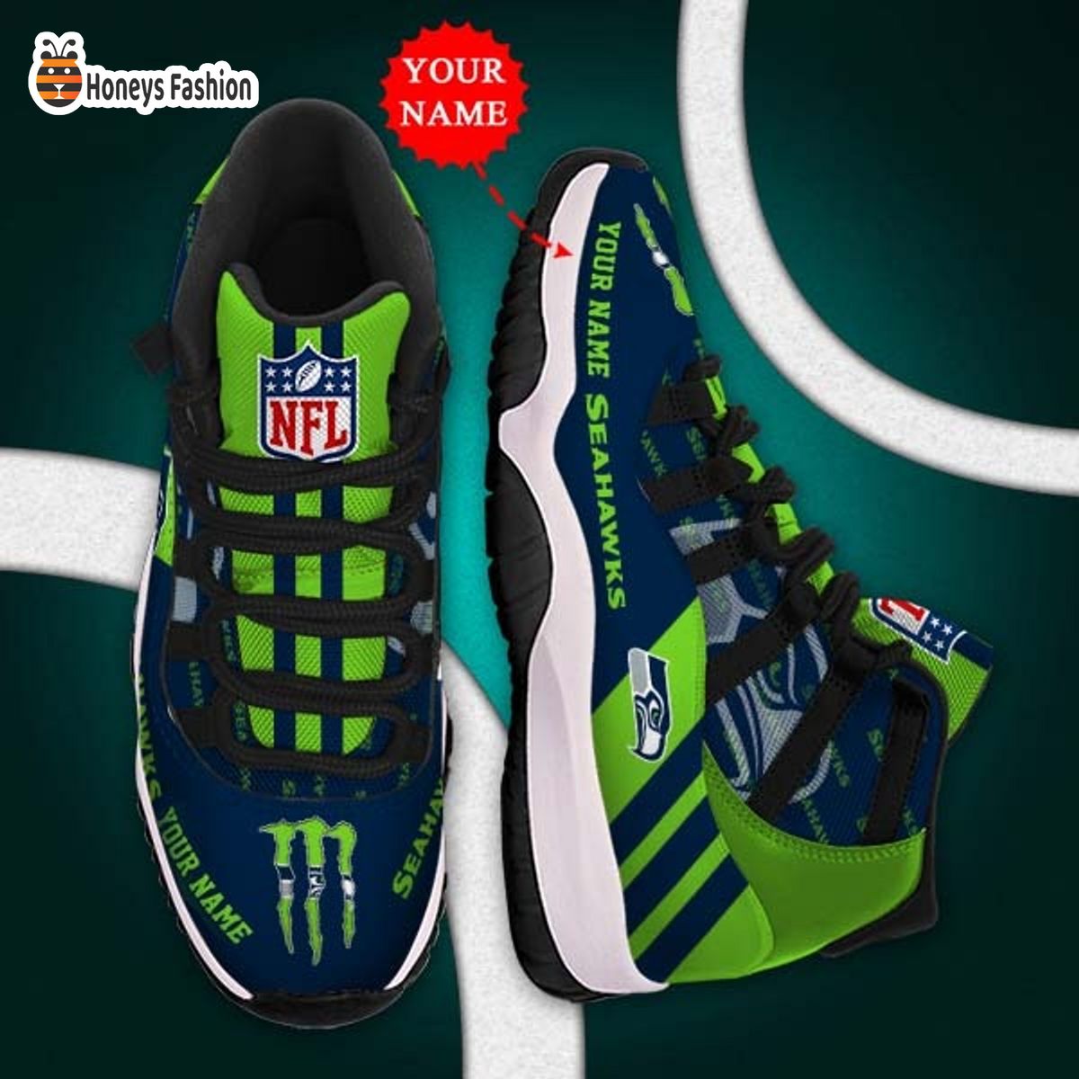 Seattle Seahawks NFL Adidas Personalized Air Jordan 11 Shoes