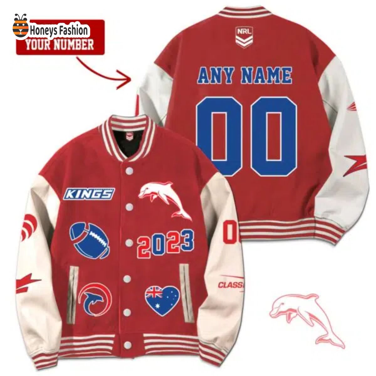 The Dolphins Custom Name Rugby Baseball Jacket