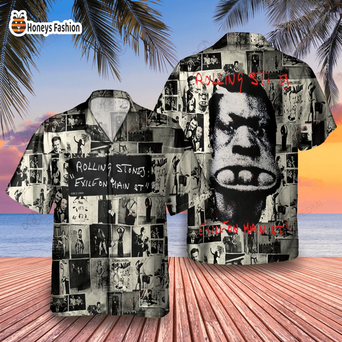 The Rolling Stones exile on main st. songs album cover hawaiian shirt