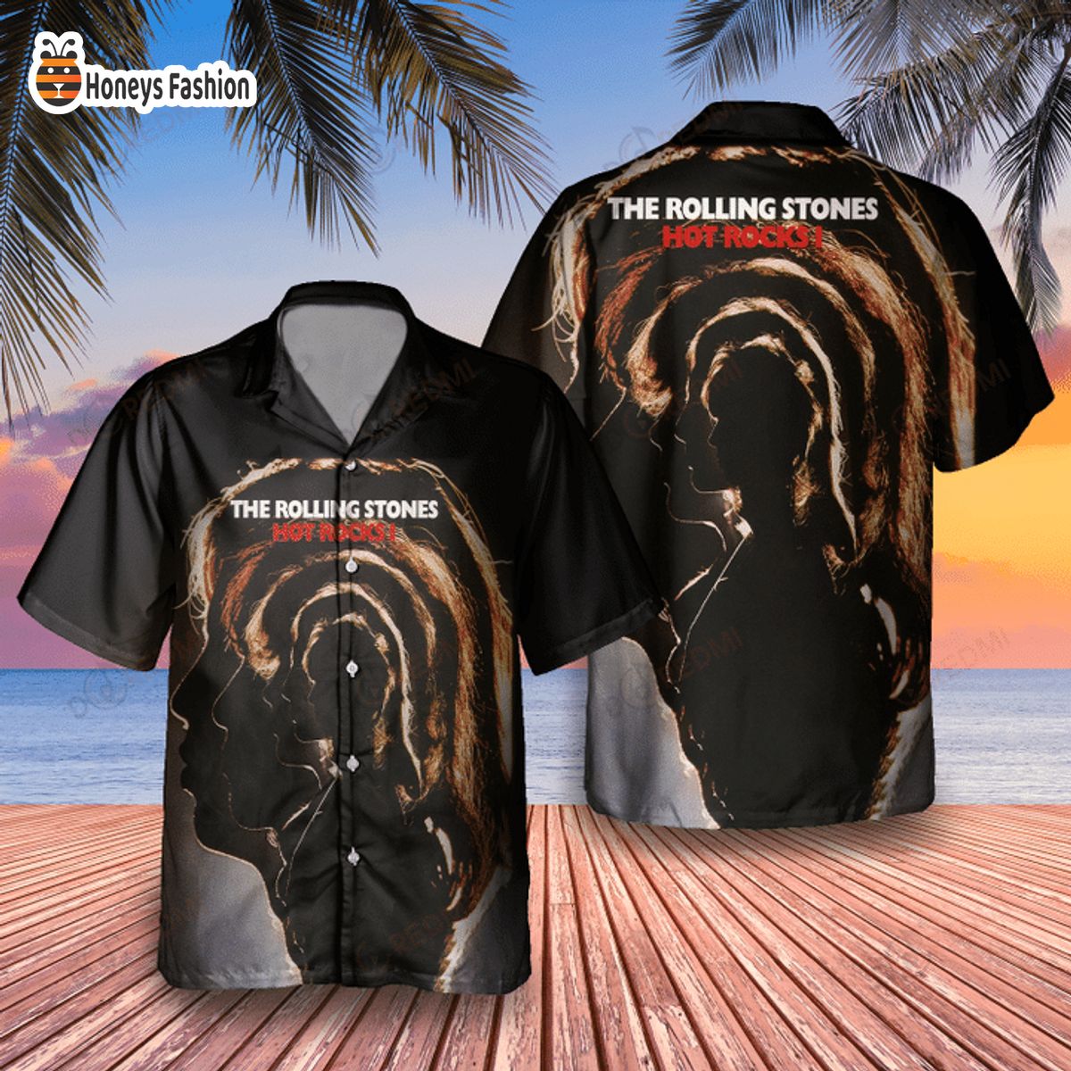 The Rolling Stones Hot Rocks 1 album cover hawaiian shirt