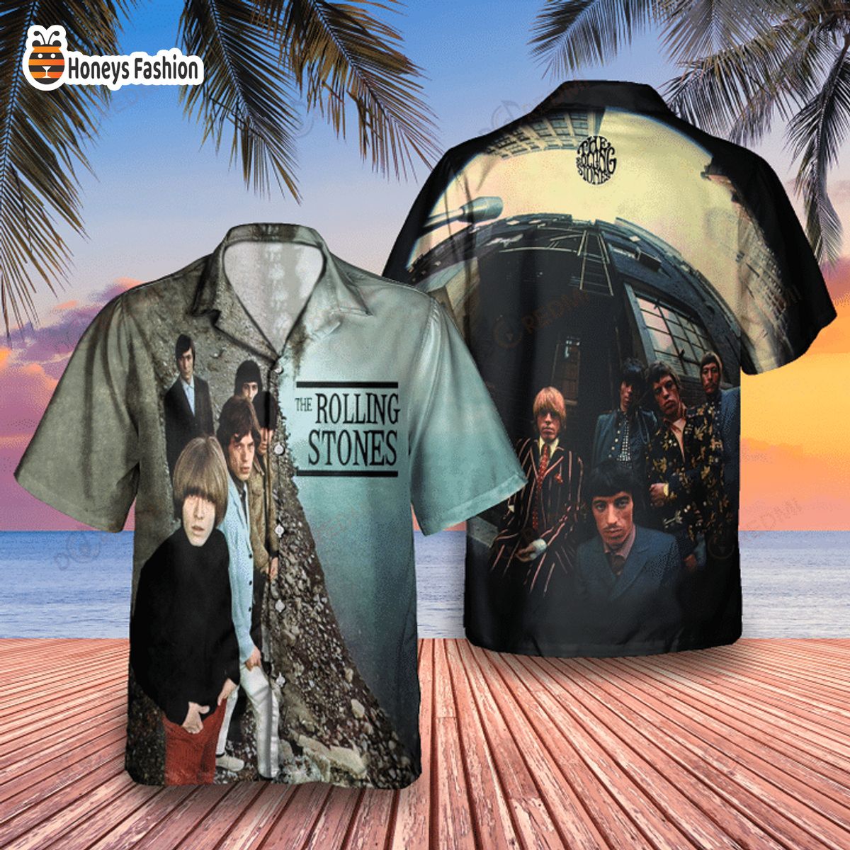 The Rolling Stones Rock Band album cover hawaiian shirt