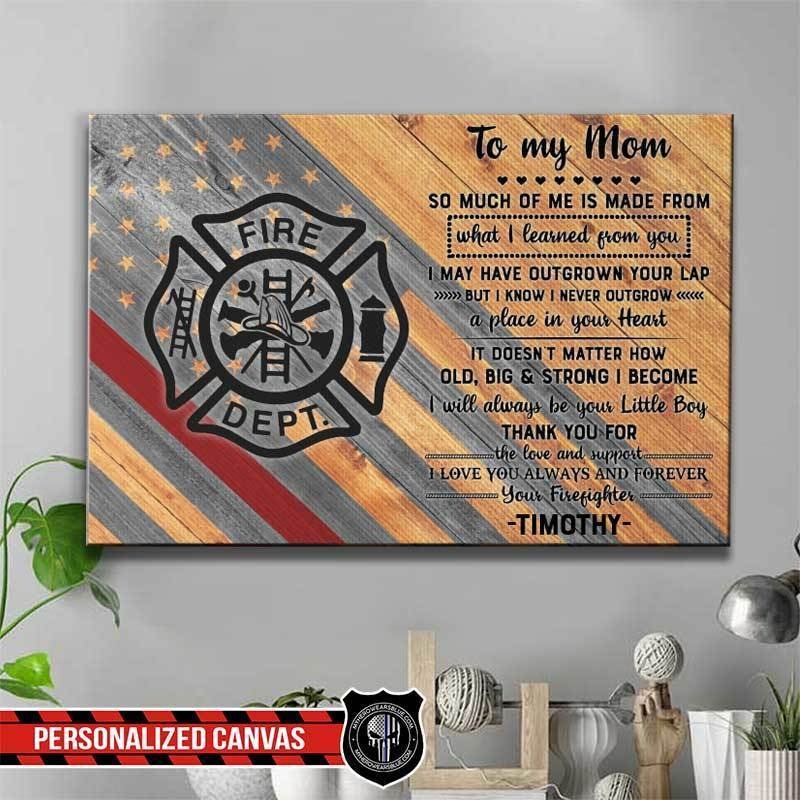 Firefighter Emblem Thin Blue Line To My Mom Canvas