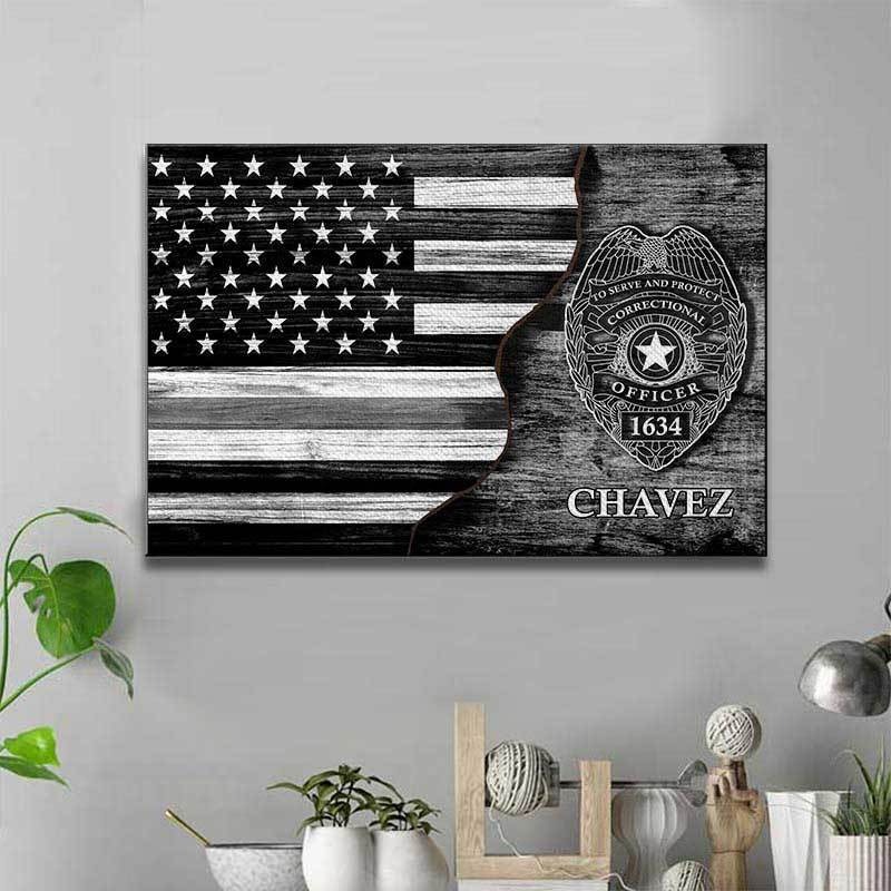 Half Flag Correctional Officer Badge Canvas