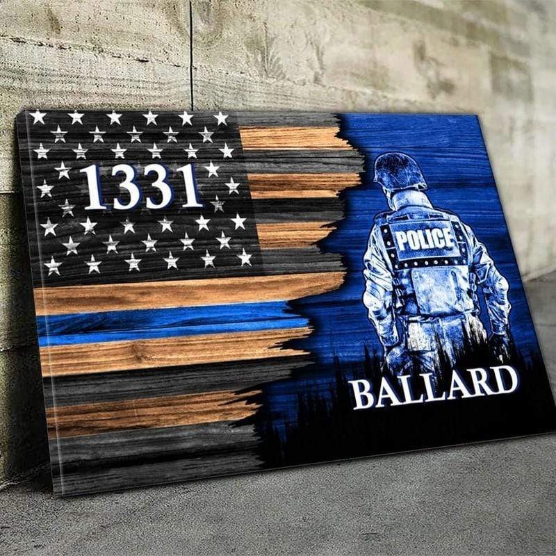 Police Officer Suit Half Thin Blue Line Flag Canvas