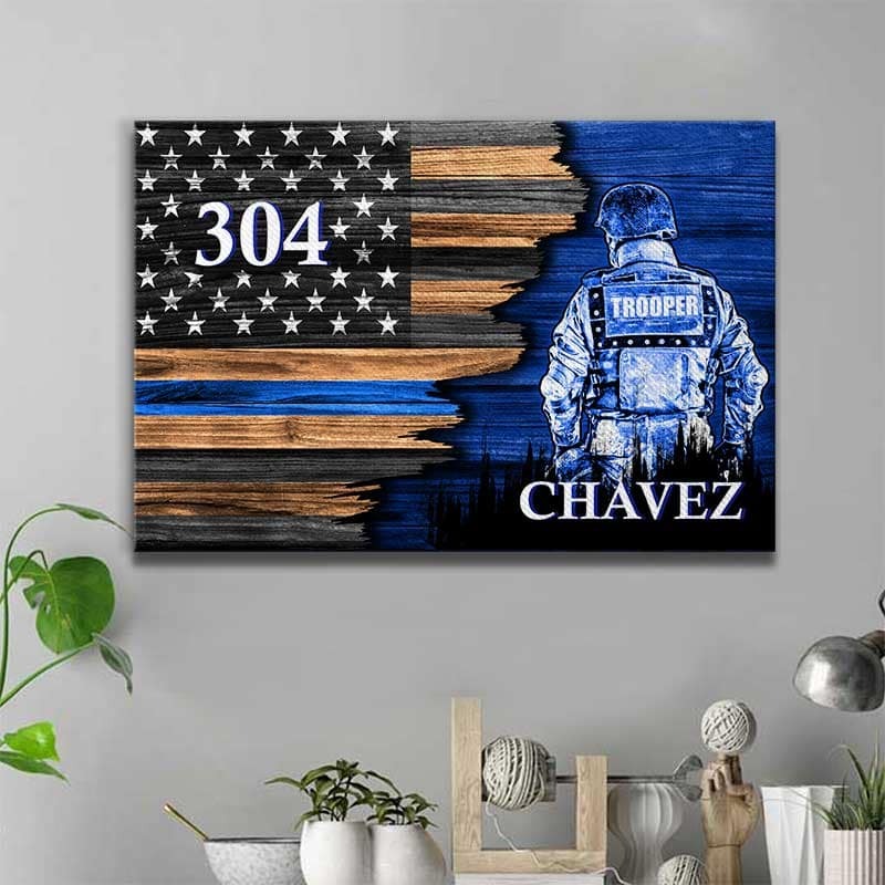 State Trooper Suit Thin Blue Line Half Flag Canvas