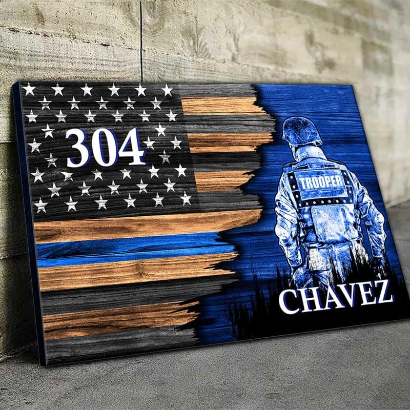 State Trooper Suit Thin Blue Line Half Flag Canvas