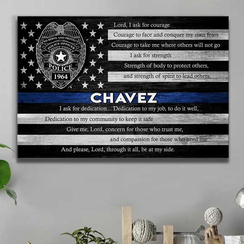Thin Blue Line Flag Police Prayer Canvas