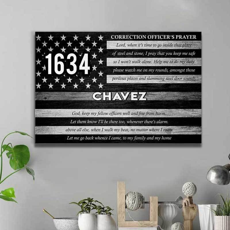 Thin Silver Line Flag Corrections Officer’s Prayer Canvas
