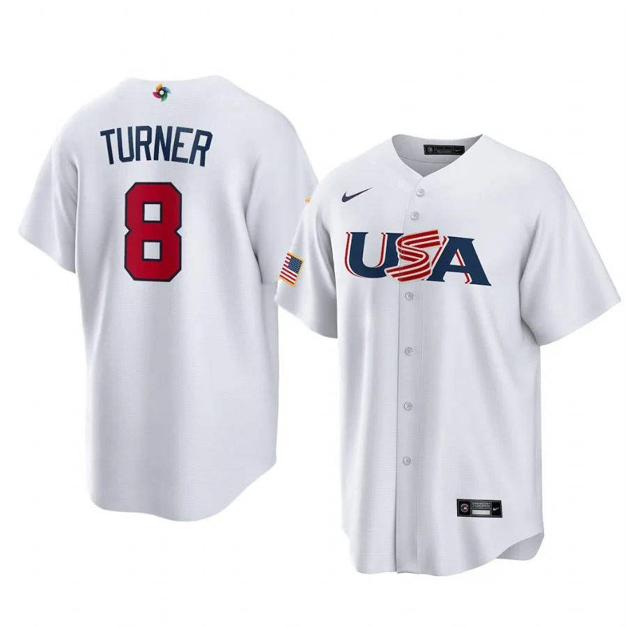 Trea Turner Philadelphia Phillies White USA 2023 World Baseball Jersey