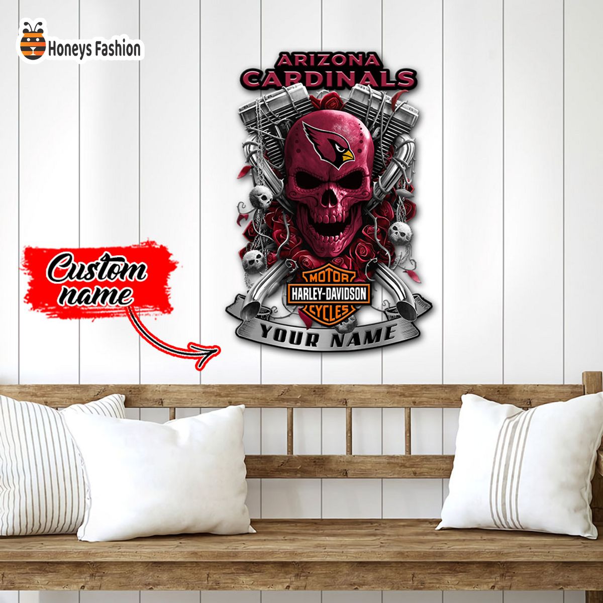 Arizona Cardinals Skull Harley Davidson Custom Name Metal sign