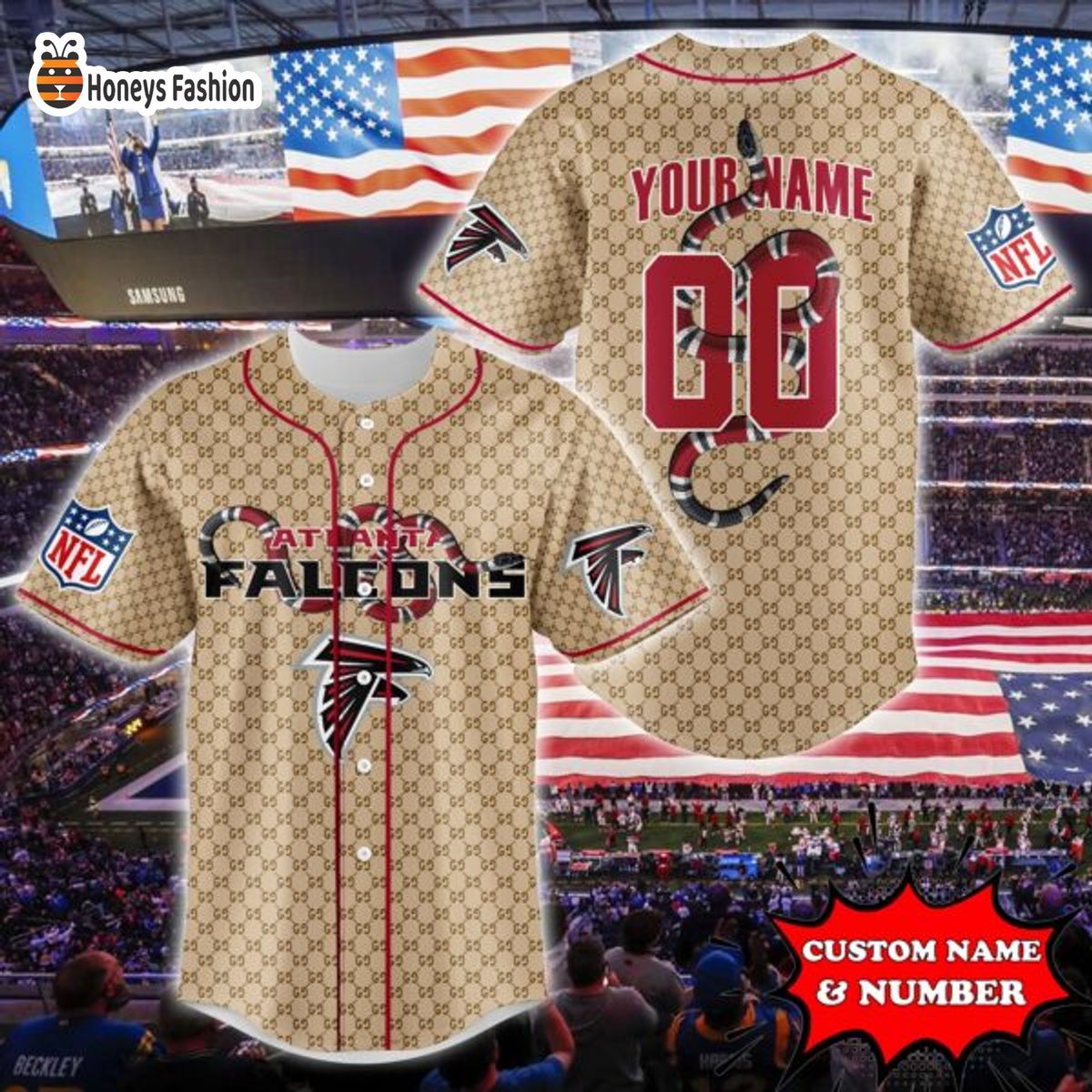 Atlanta Falcons NFL Gucci Custom Name And Number Baseball Jersey