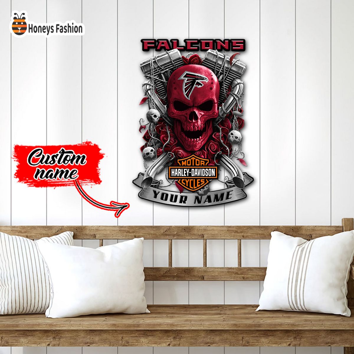 Atlanta Falcons Skull Harley Davidson Custom Name Metal sign