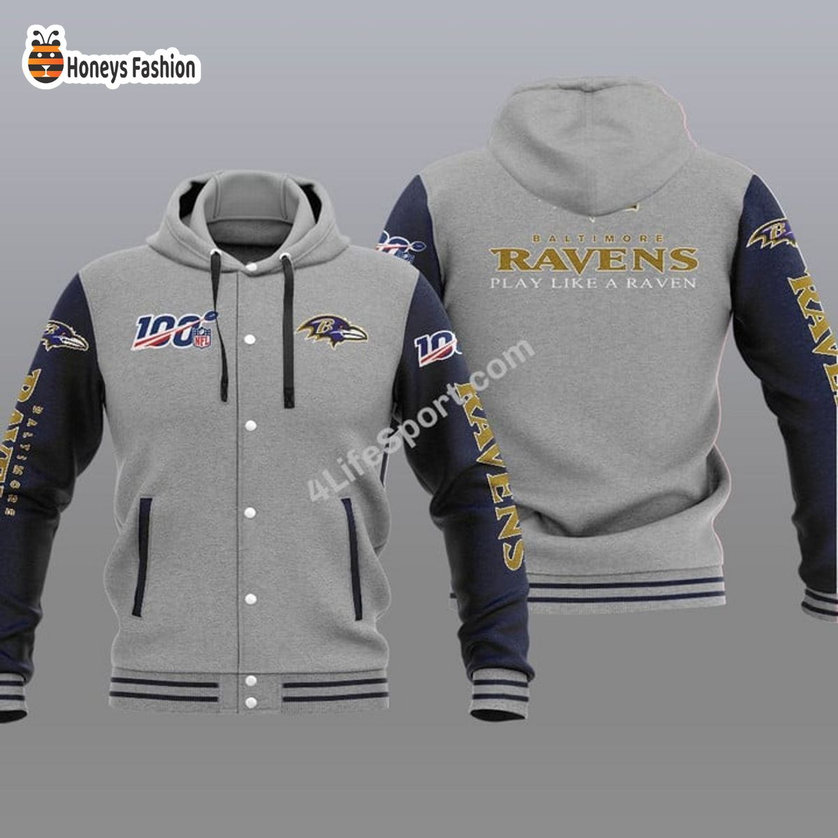 Baltimore Ravens 100th Anniversary Season Hooded Varsity Jacket