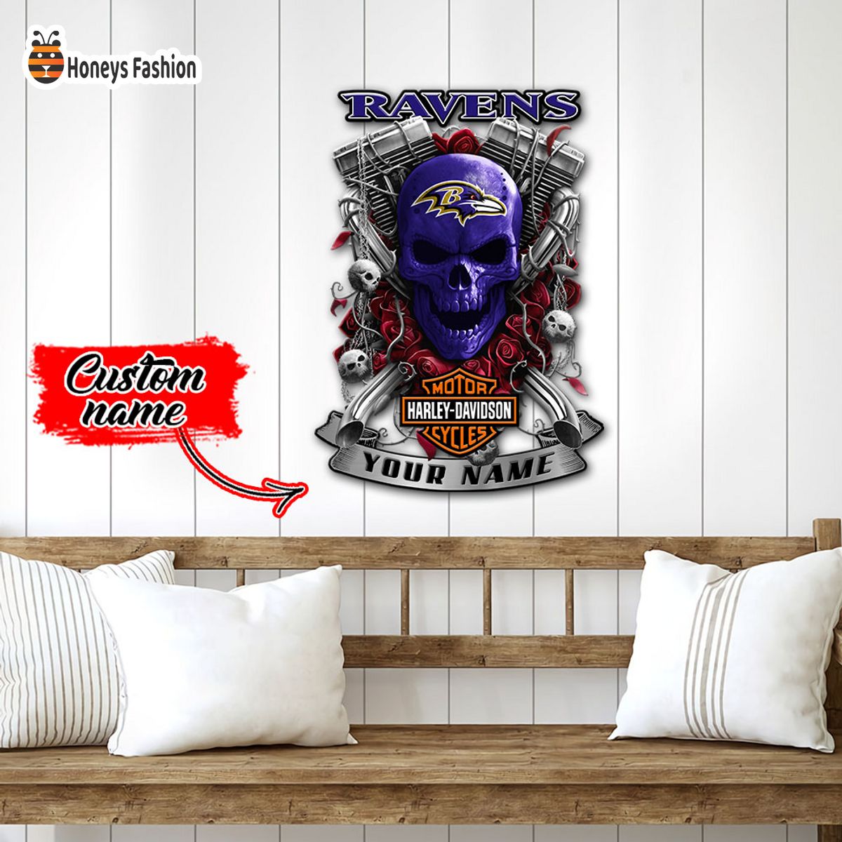 Baltimore Ravens Skull Harley Davidson Custom Name Metal sign