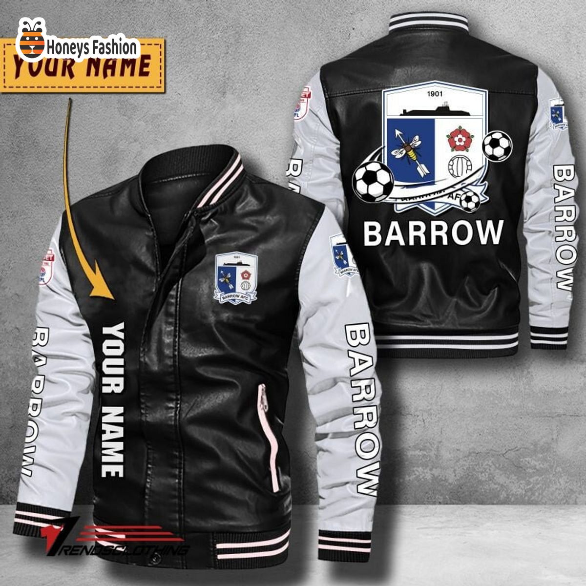 Barrow AFC Custom Name Leather Bomber Jacket