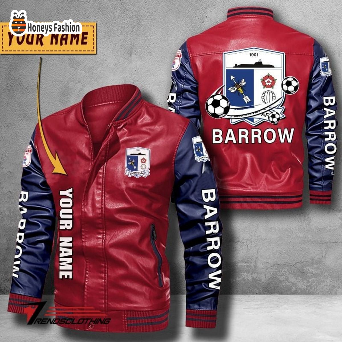 Barrow AFC Custom Name Leather Bomber Jacket