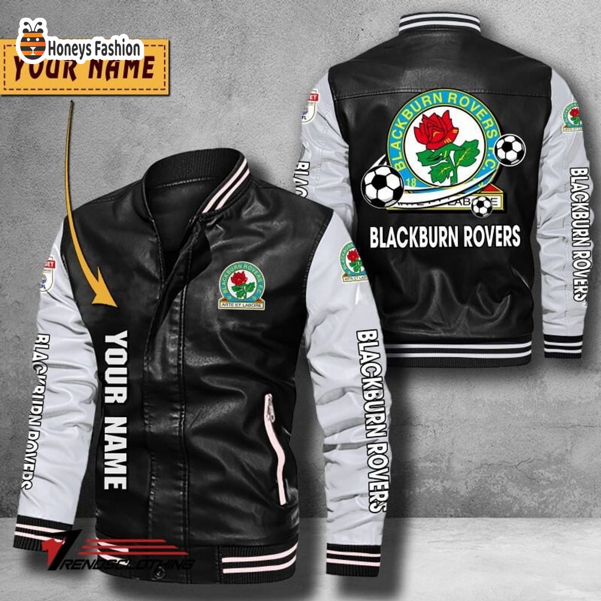 Blackburn Rovers Custom Name Leather Bomber Jacket