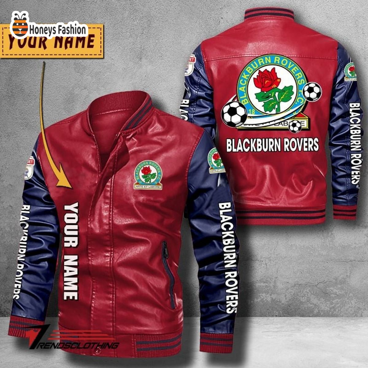 Blackburn Rovers Custom Name Leather Bomber Jacket