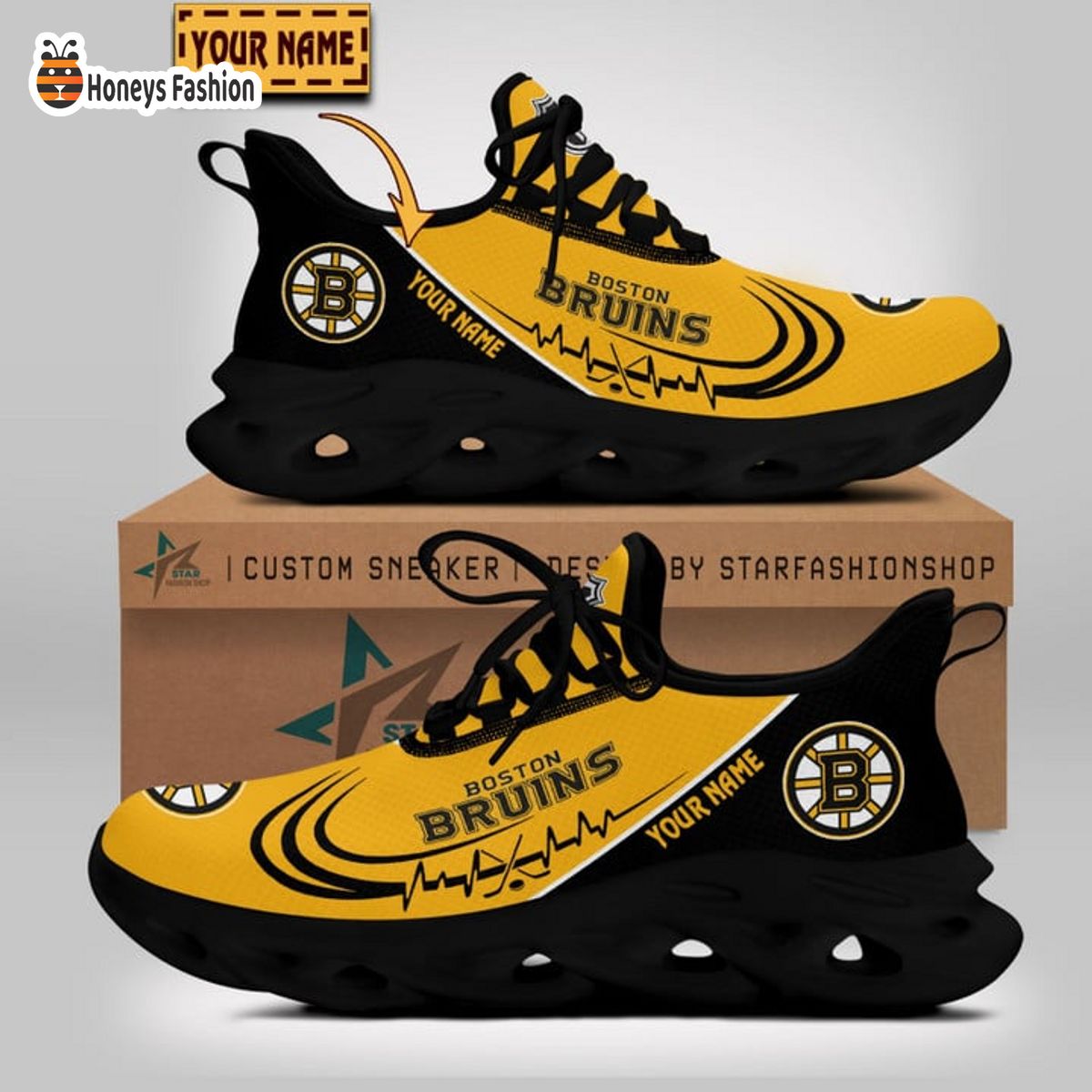 Boston Bruins NHL Custom Name Max Soul Sneaker