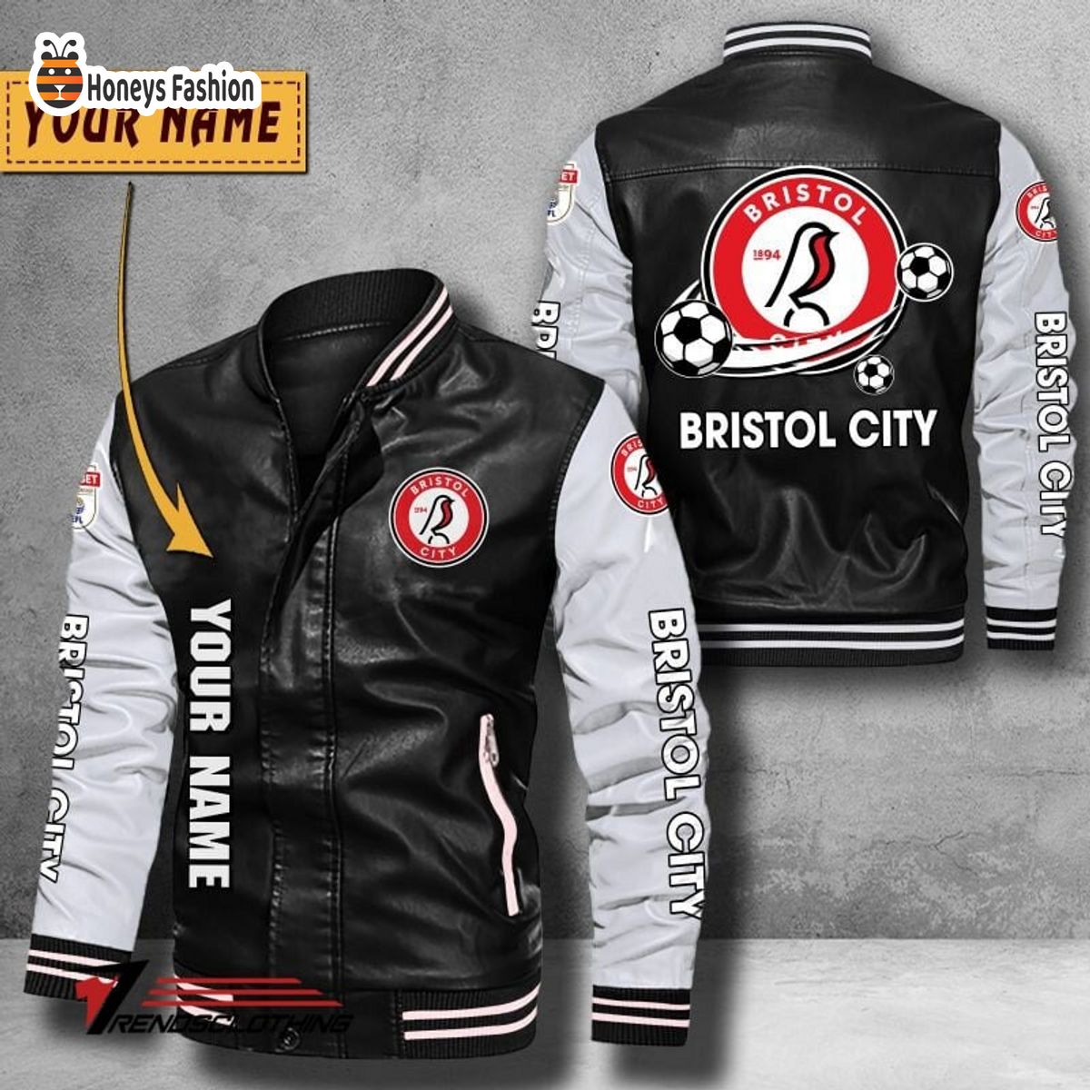 Bristol City Custom Name Leather Bomber Jacket