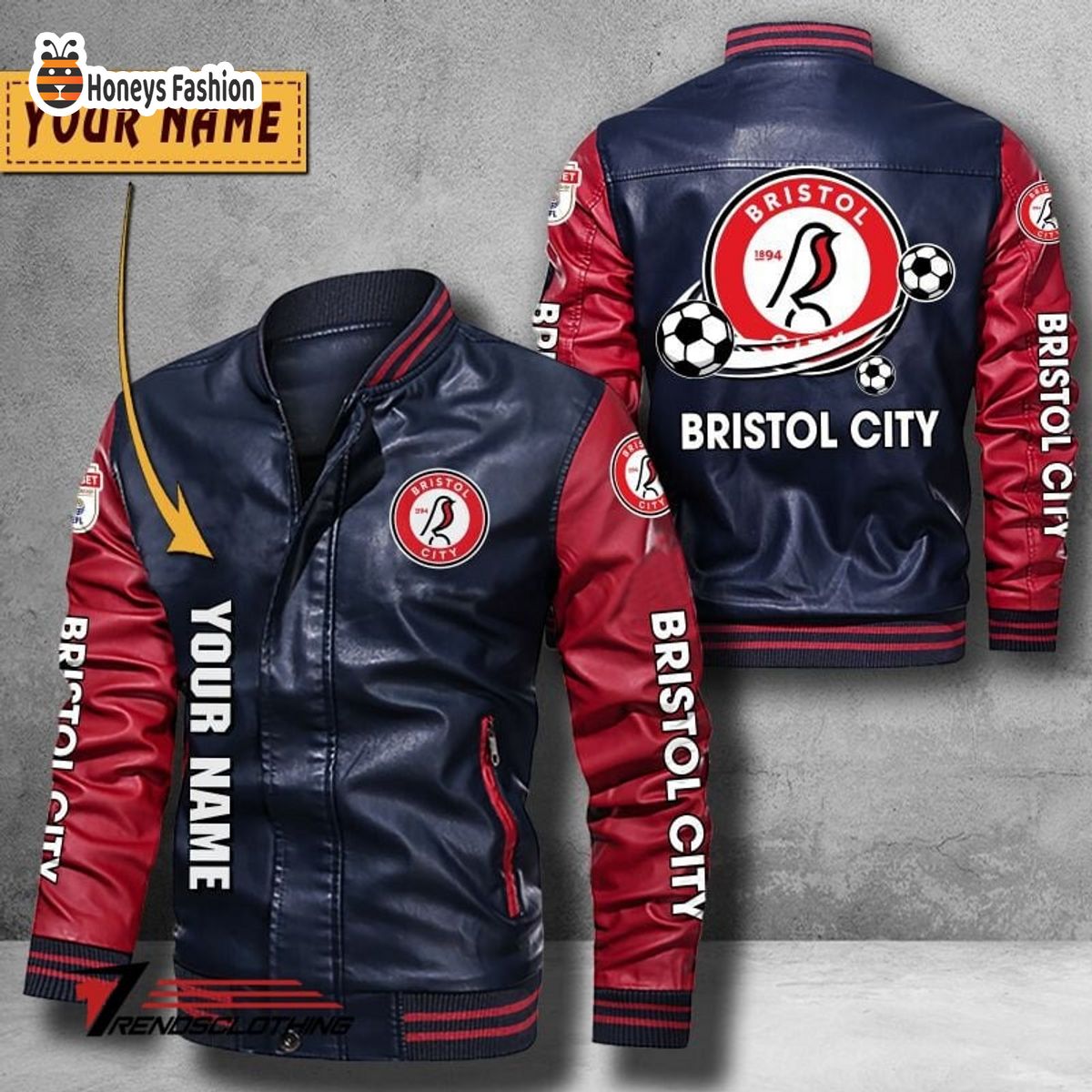 Bristol City Custom Name Leather Bomber Jacket