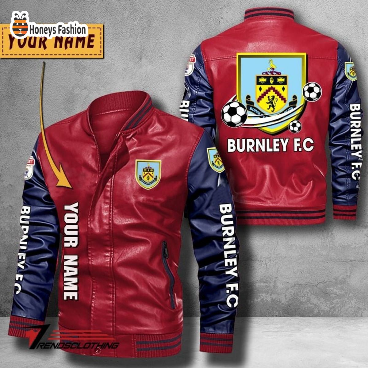 Burnley F.C Custom Name Leather Bomber Jacket