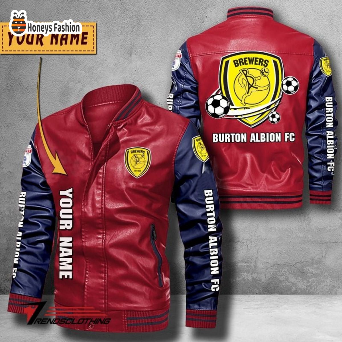 Burton Albion F.C Custom Name Leather Bomber Jacket