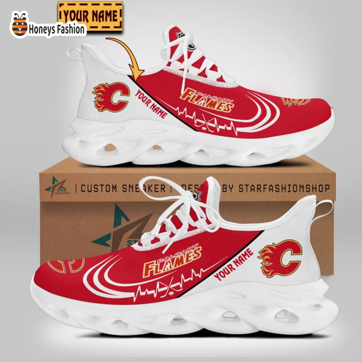 Calgary Flames NHL Custom Name Max Soul Sneaker