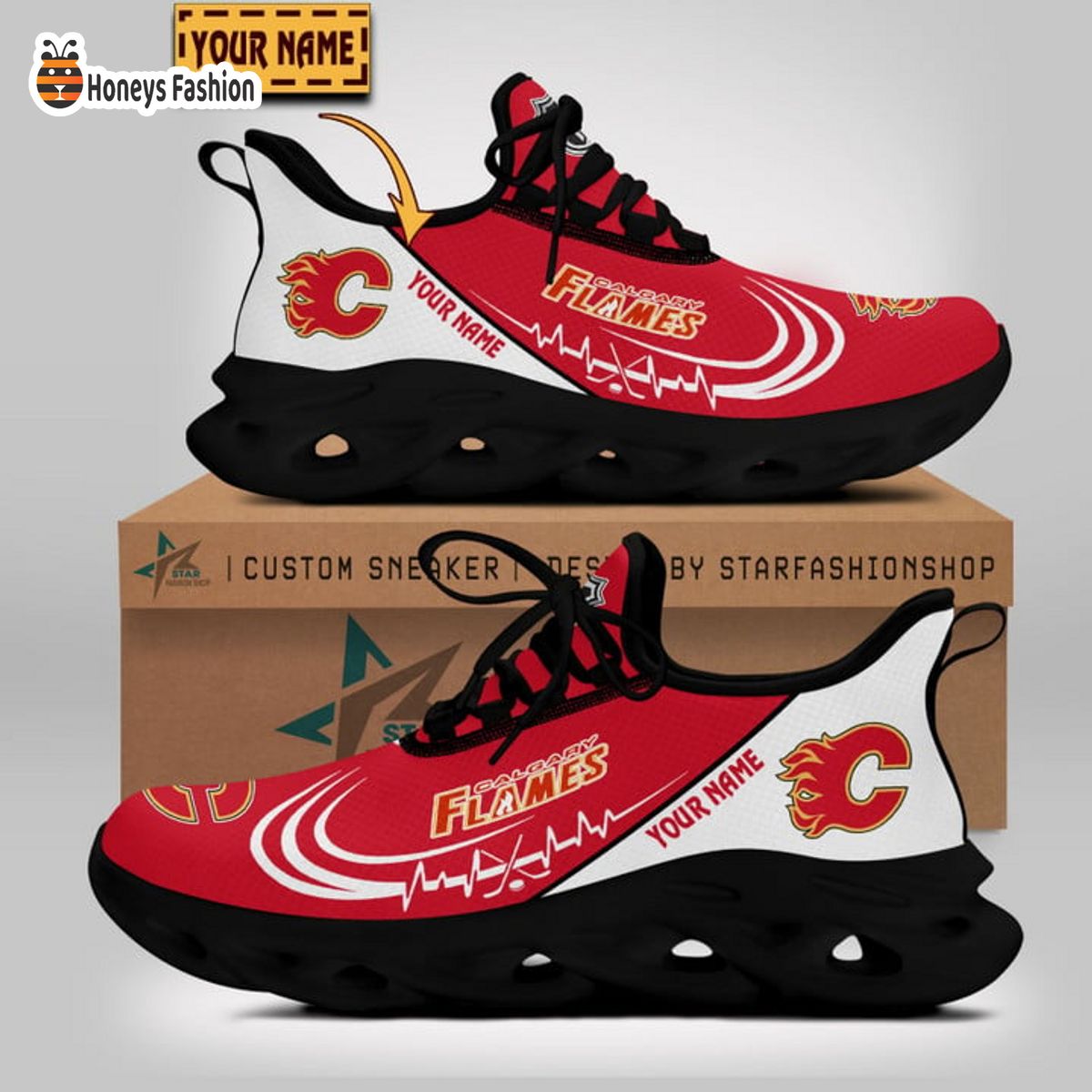 Calgary Flames NHL Custom Name Max Soul Sneaker
