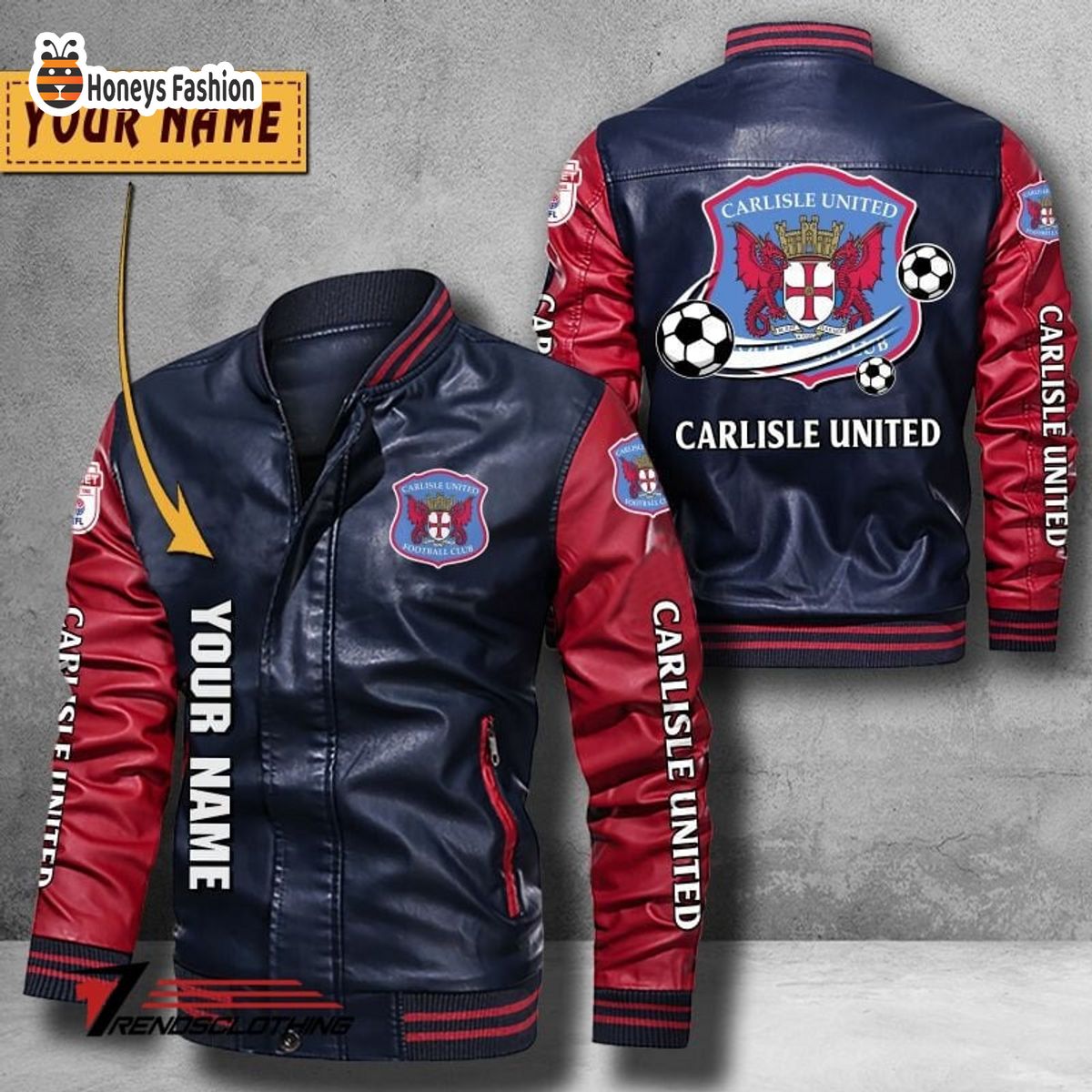 Carlisle United Custom Name Leather Bomber Jacket