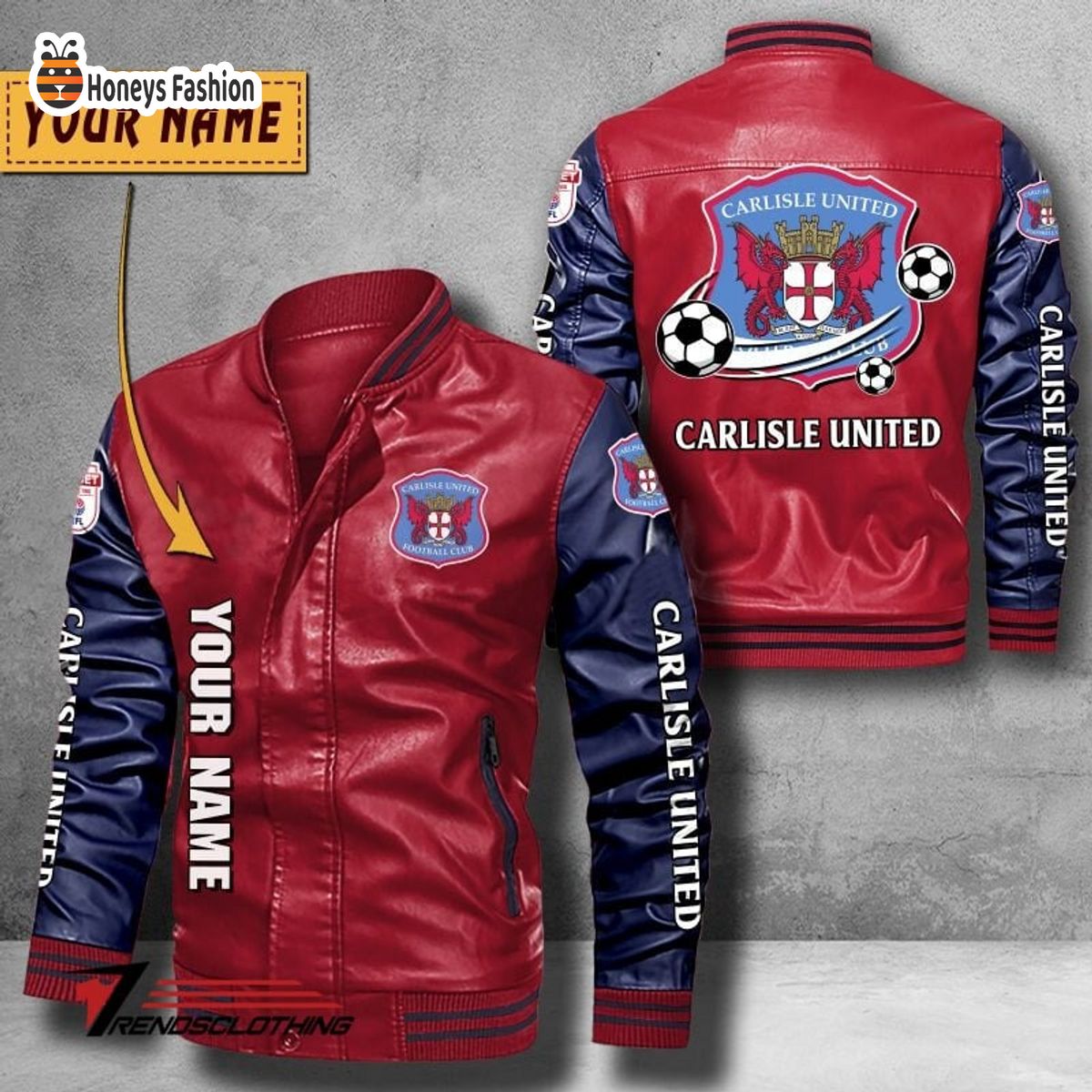 Carlisle United Custom Name Leather Bomber Jacket