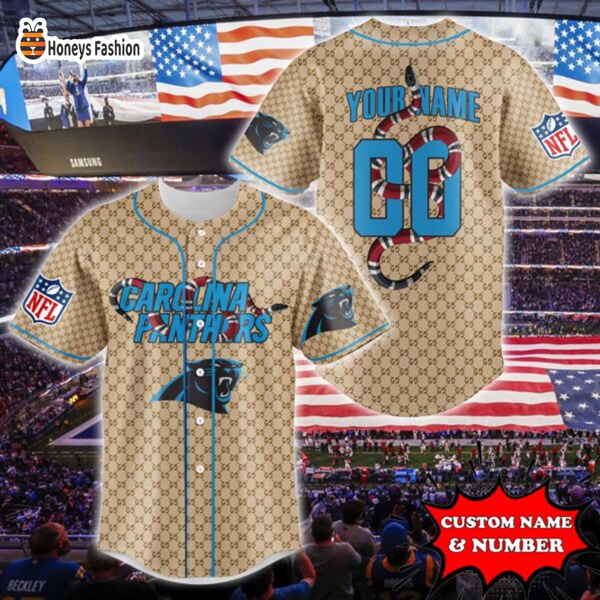 Carolina Panthers NFL Gucci Custom Name And Number Baseball Jersey