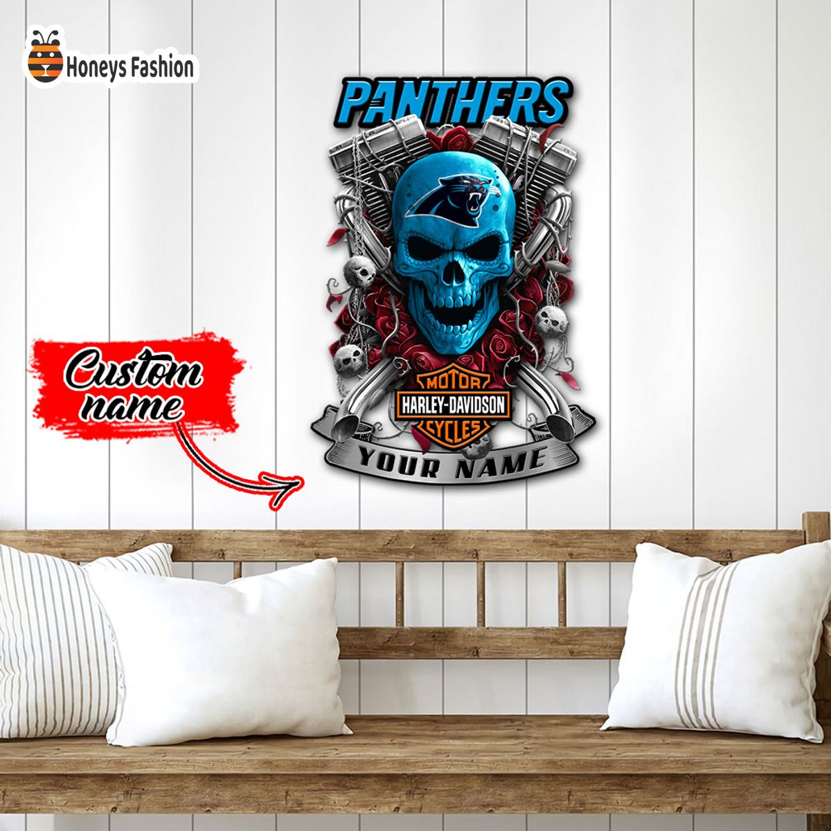 Carolina Panthers Skull Harley Davidson Custom Name Metal sign