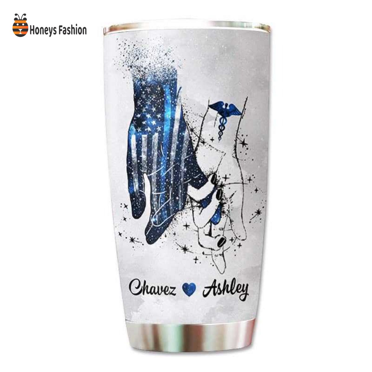 Chavez Always By Your Side Police And Nurse Couple Hands Personalized Tumbler