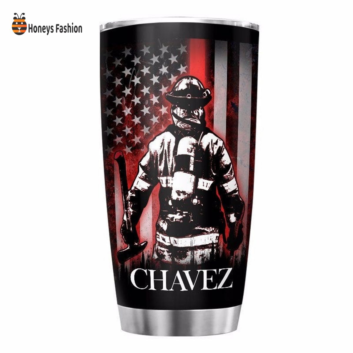Chavez Firefighter Bunker Gear Thin Red Line Flag Personalized Tumbler