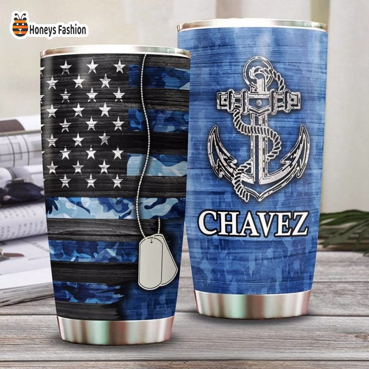Chavez Half Camouflage Flag Navy Anchor Personalized Tumbler