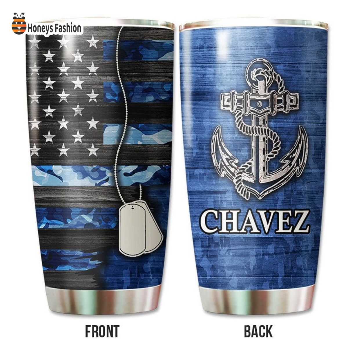 Chavez Half Camouflage Flag Navy Anchor Personalized Tumbler