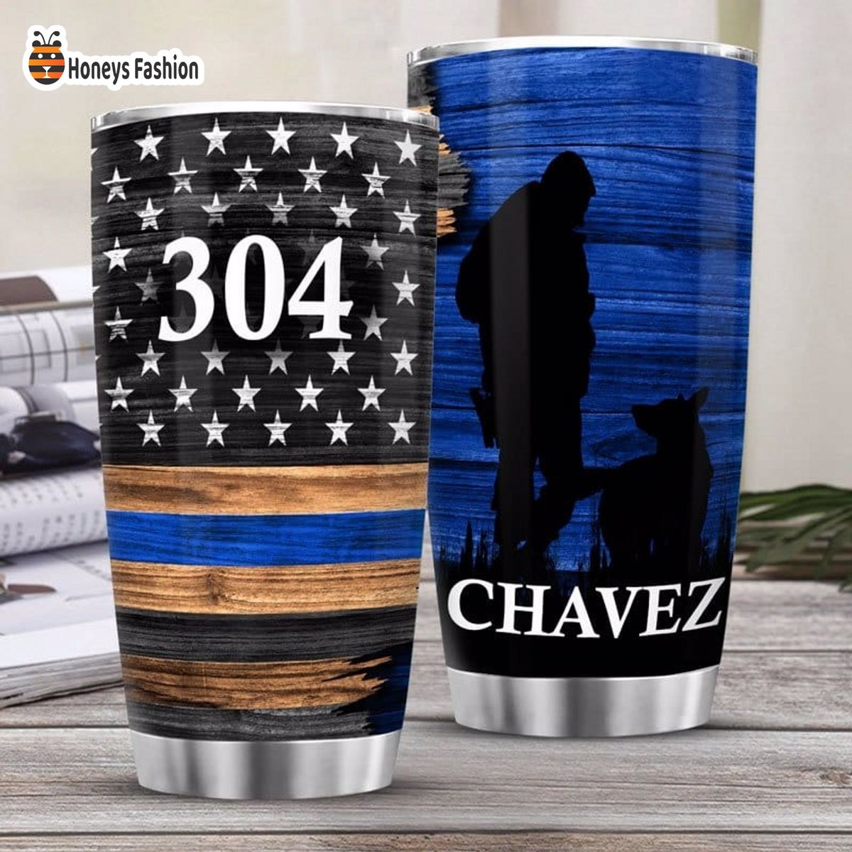 Chavez Half Thin Blue Line Flag Police K9 Personalized Tumbler