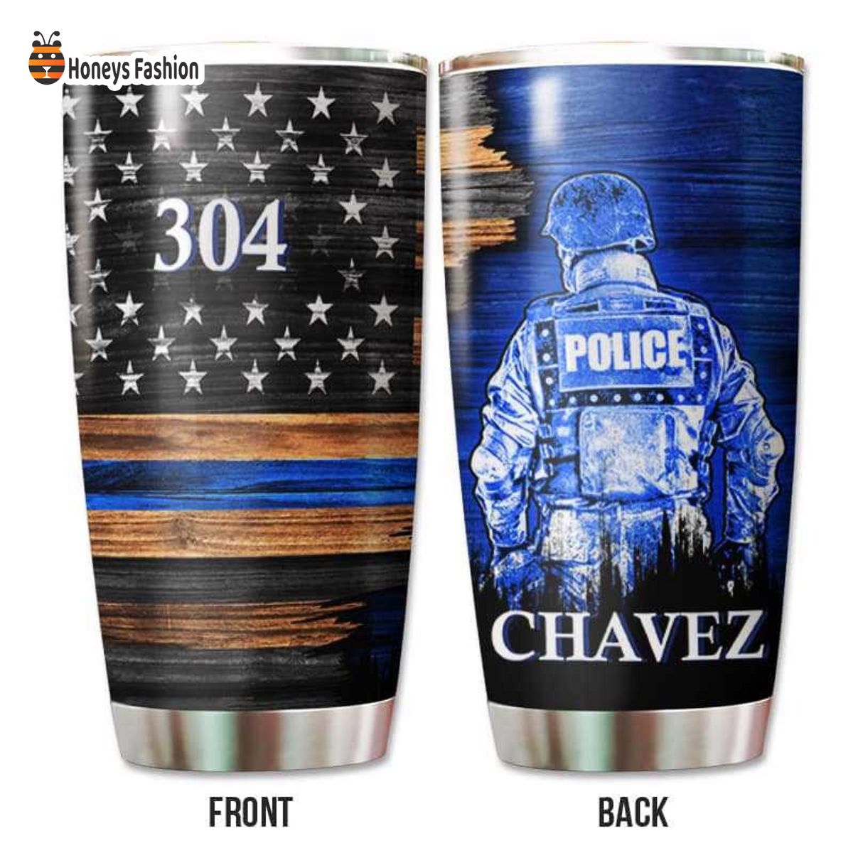 Chavez Half Thin Blue Line Flag Police Suit Personalized Tumbler