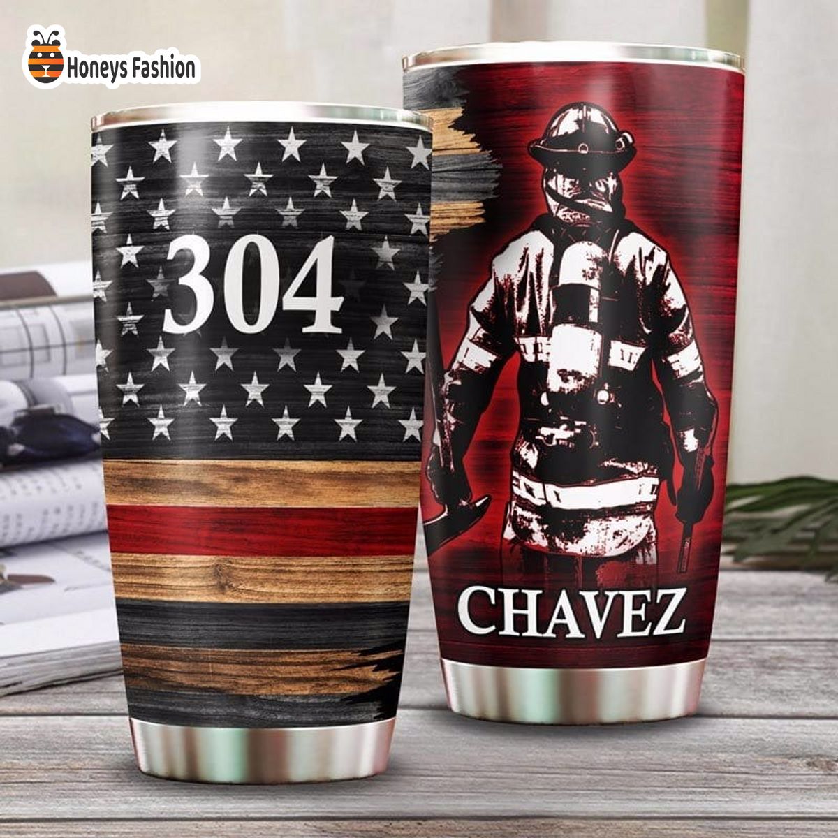 Chavez Half Thin Red Line Flag Firefighter Bunker Gear Personalized Tumbler