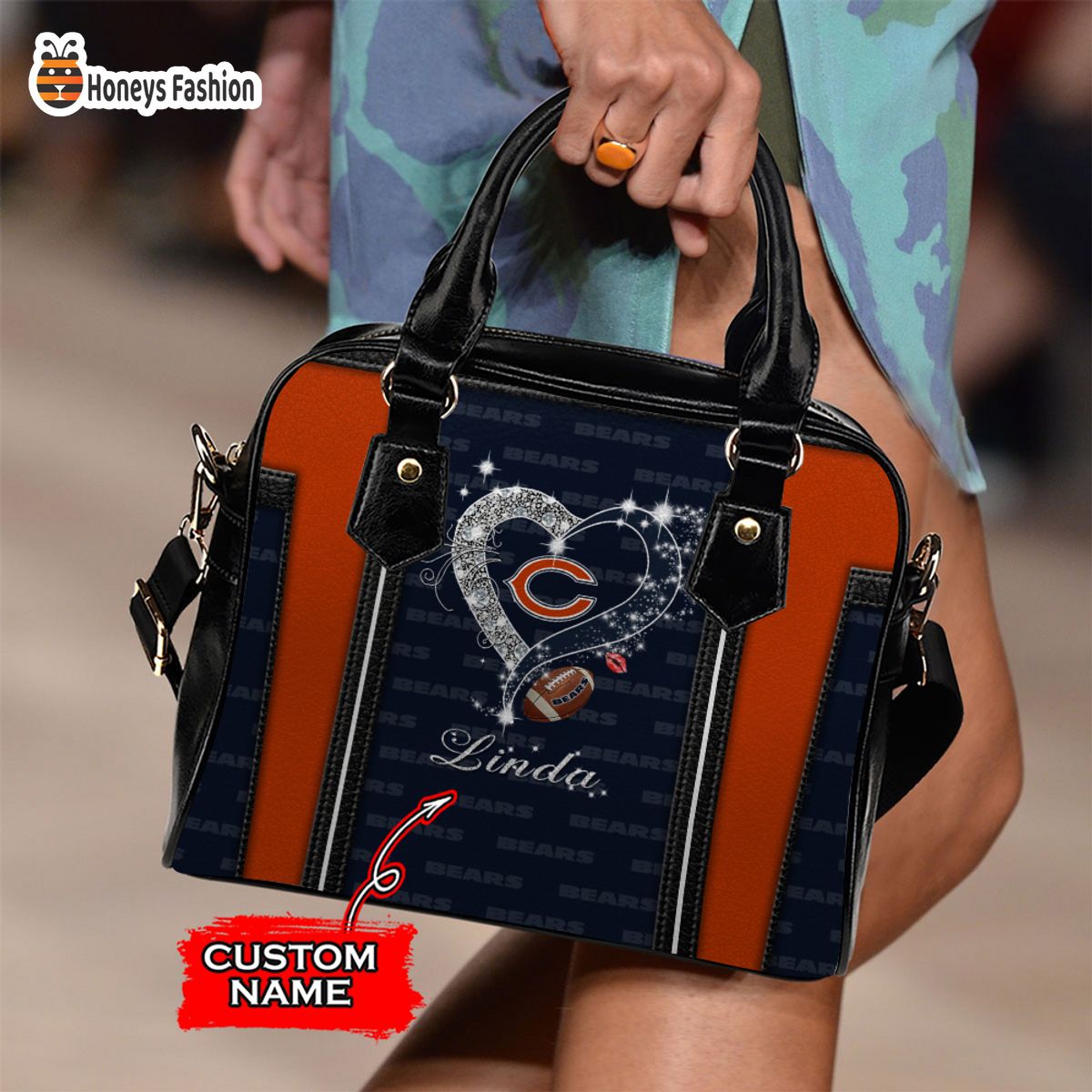 Chicago Bears NFL Custom Name Leather Handbag Tote bag