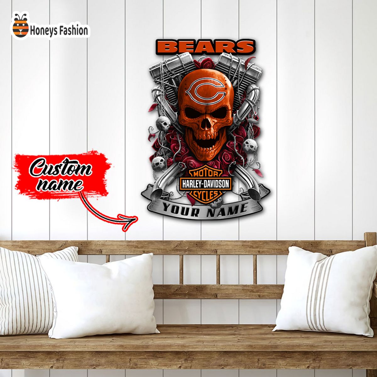 Chicago Bears Skull Harley Davidson Custom Name Metal sign