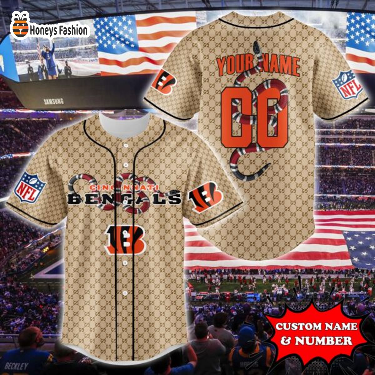 Cincinnati Bengals NFL Gucci Custom Name And Number Baseball Jersey